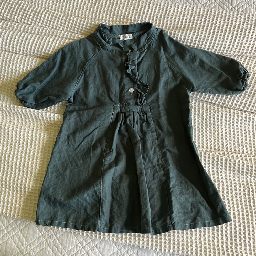 Mabo Toddler Girls Green Linen/Cotton Dress
